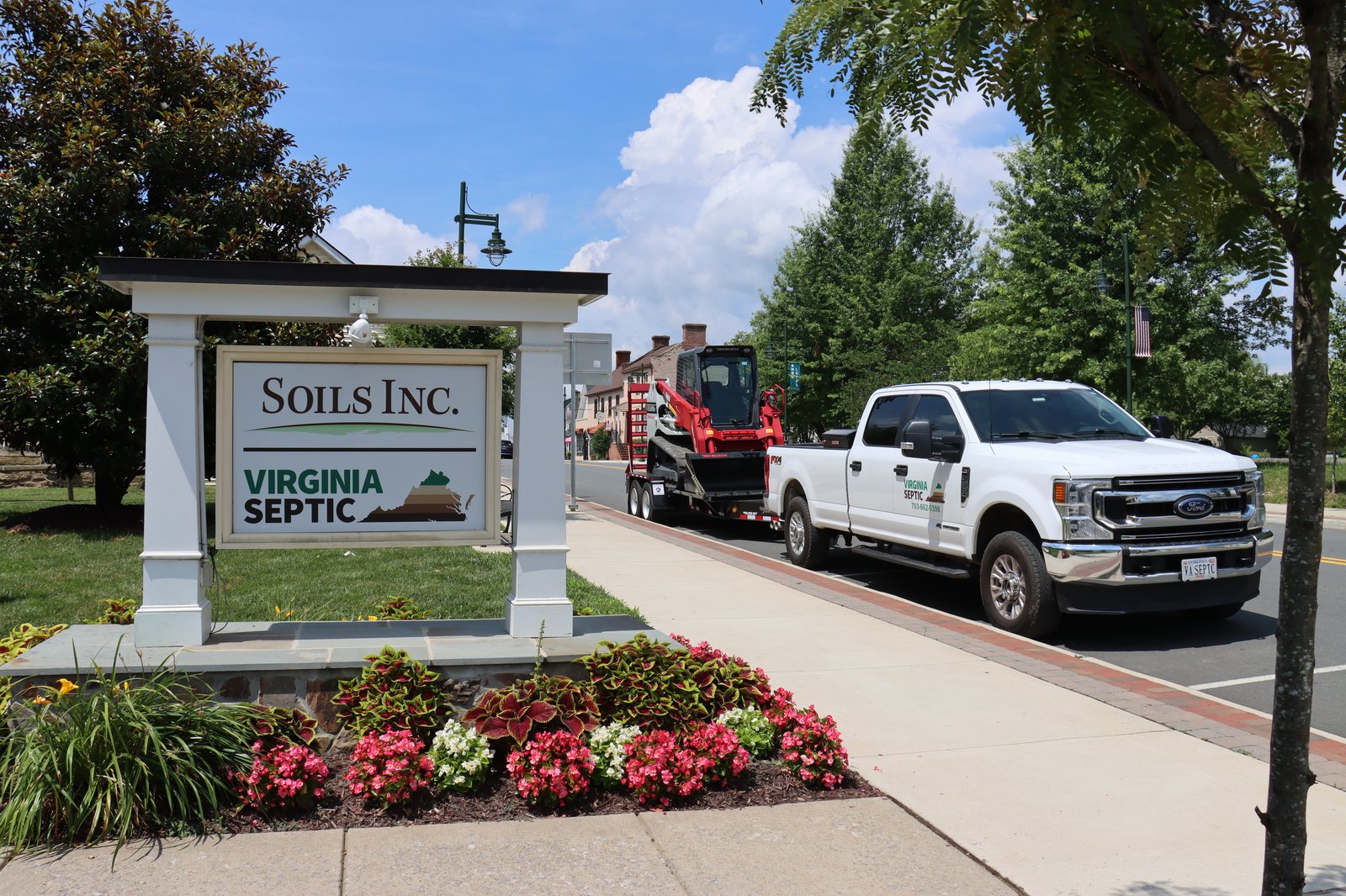Soils inc Virginia Septic truck and sign on street
